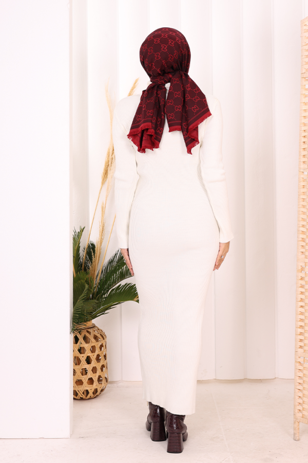 Balıkçı Yaka Fitilli Triko Elbise 4100 Ekru - 5