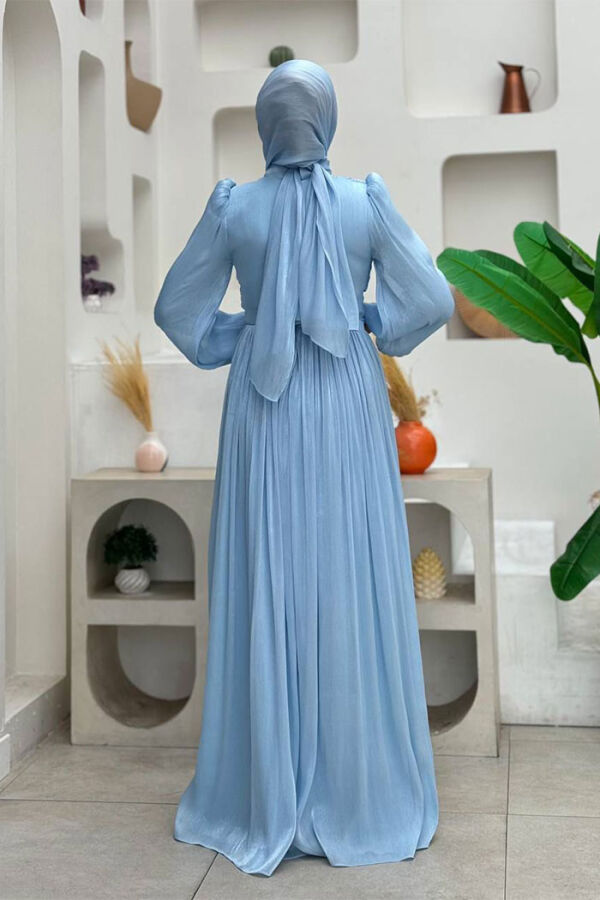 Plissiertes Abendkleid mit Ballonärmeln 7013 Babyblau - 2