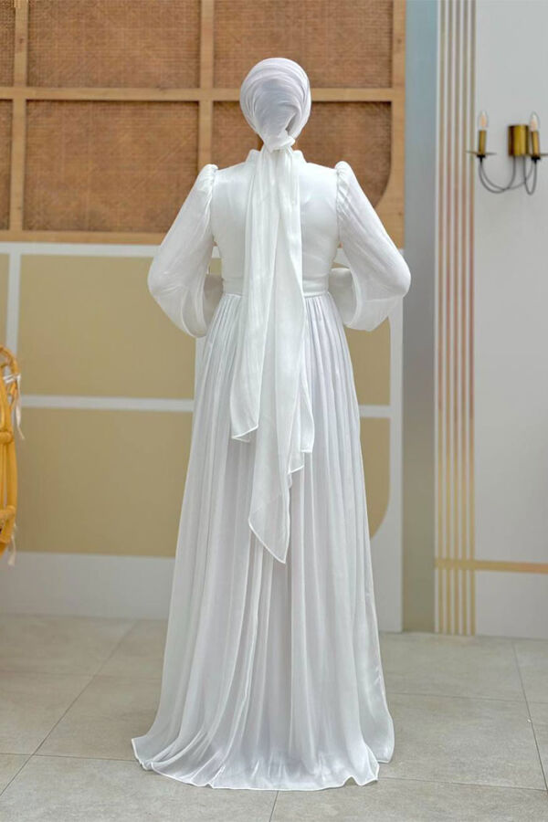Plissiertes Abendkleid mit Ballonärmeln 7013 Ecru - 2