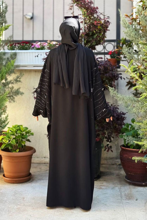 Bat Sleeve Embroidered Detailed Abaya 70012 Black - 2