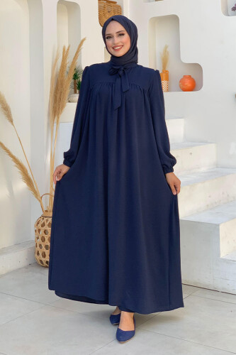 Bebekli Anne Elbisesi 3896 Lacivert - Bym Fashion