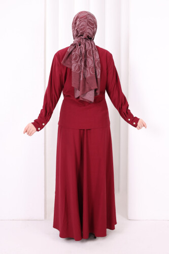 Belden Bağlamalı Bluz Etek Takım 8703 Bordo - 4