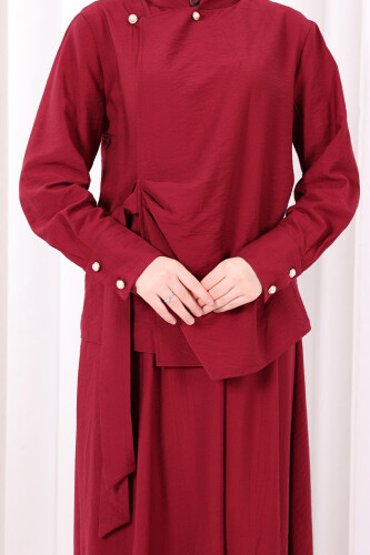 Belden Bağlamalı Bluz Etek Takım 8703 Bordo - 6