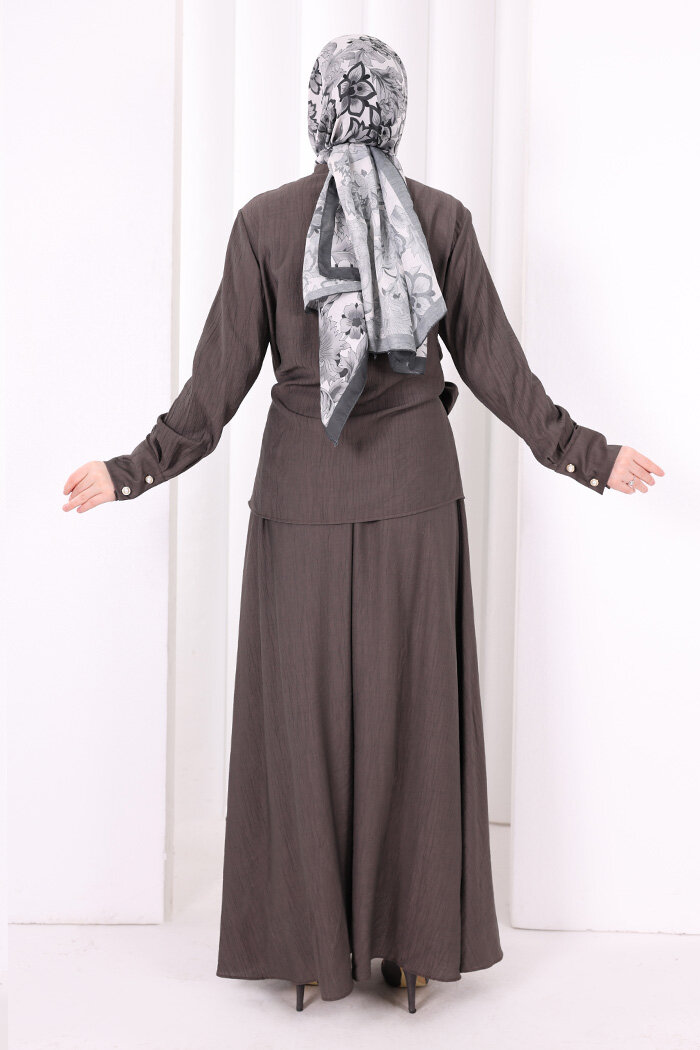 Belden Bağlamalı Bluz Etek Takım 8703 Duman - 4