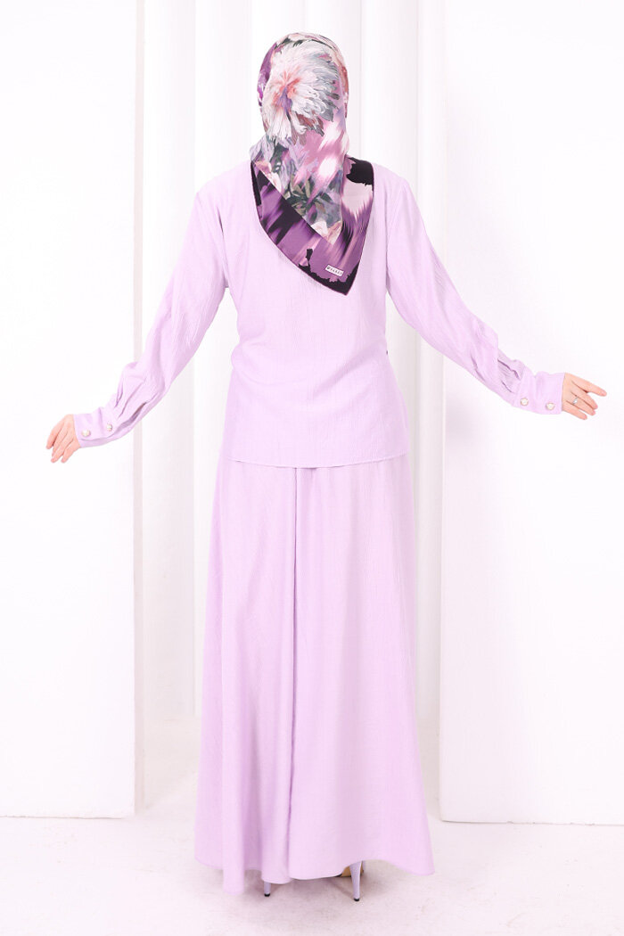 Belden Bağlamalı Bluz Etek Takım 8703 Lila - 4