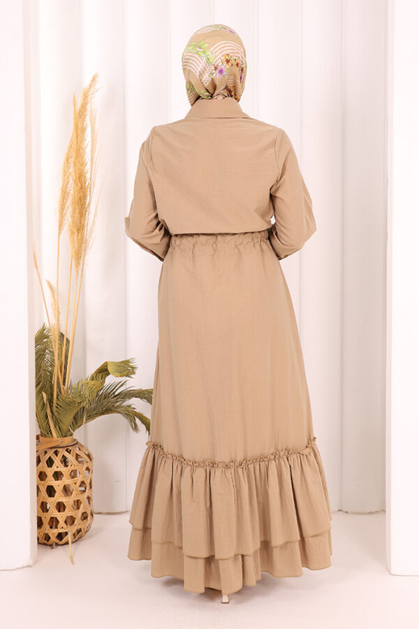 Belden Latikli Boydan Düğmeli Elbise 6062 Camel - 4