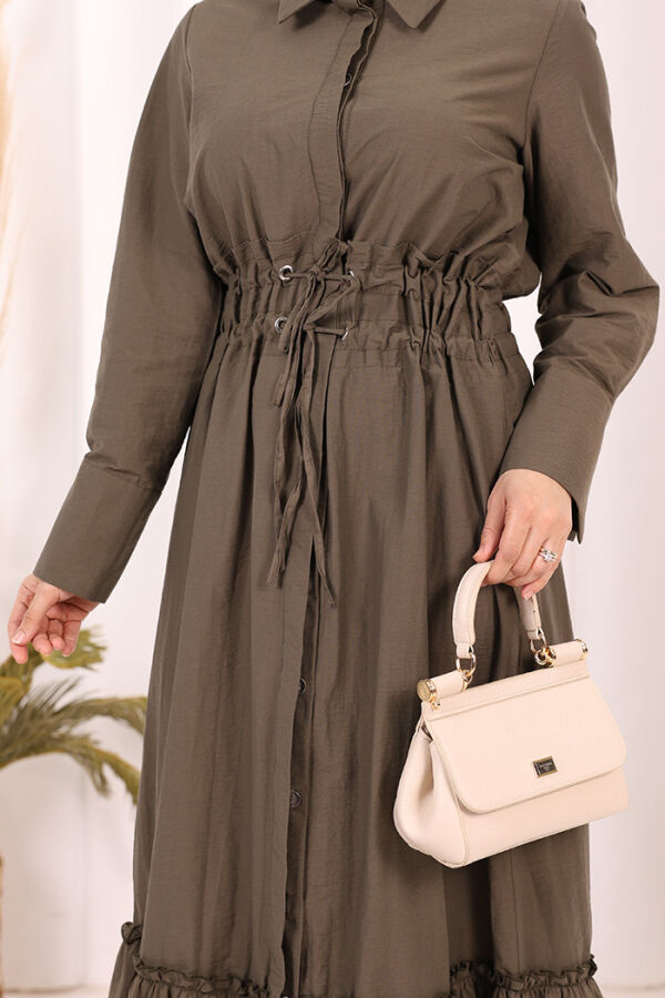 Belden Latikli Boydan Düğmeli Elbise 6062 Haki - 7