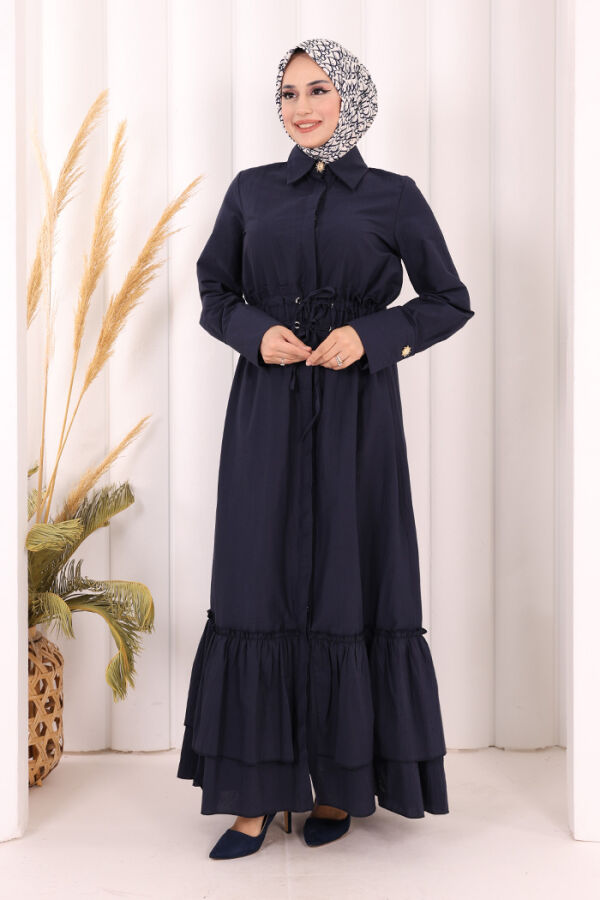 Belden Latikli Boydan Düğmeli Elbise 6062 Lacivert - 1