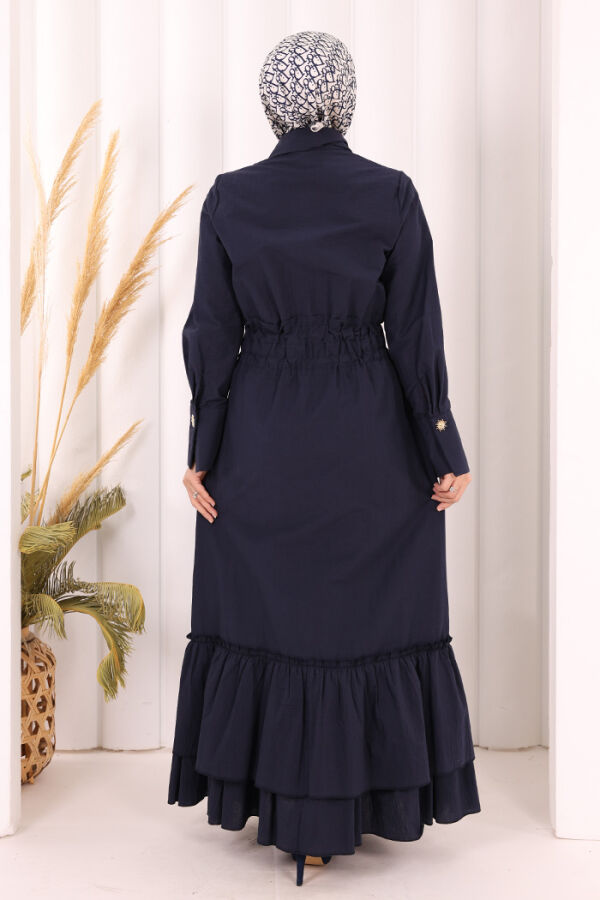 Belden Latikli Boydan Düğmeli Elbise 6062 Lacivert - 4