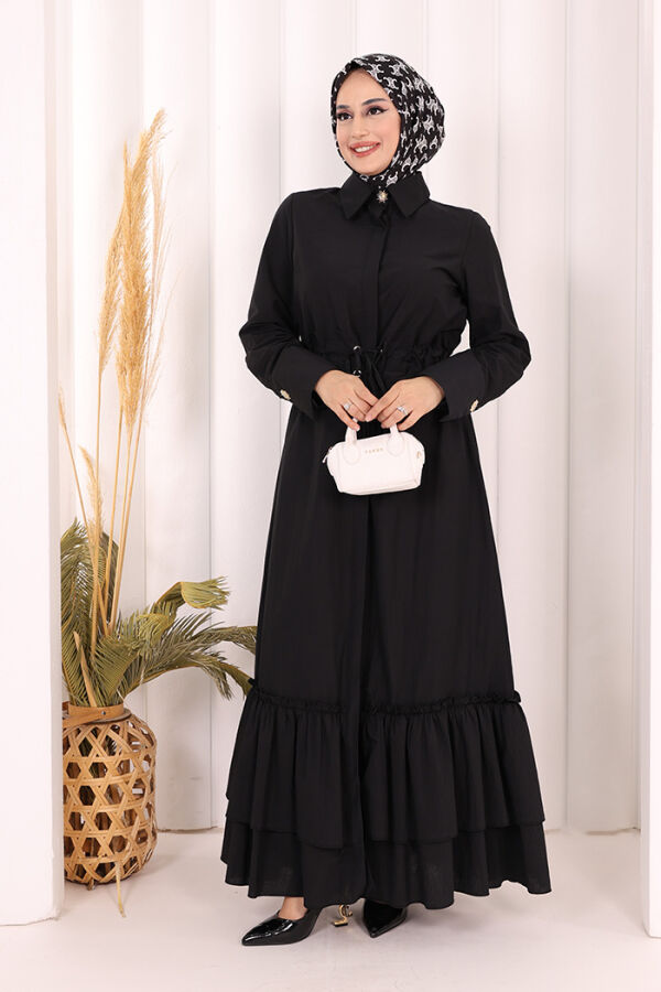 Belden Latikli Boydan Düğmeli Elbise 6062 Siyah - 1