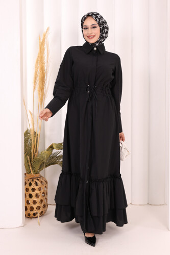 Belden Latikli Boydan Düğmeli Elbise 6062 Siyah - 2