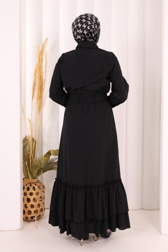 Belden Latikli Boydan Düğmeli Elbise 6062 Siyah - 5