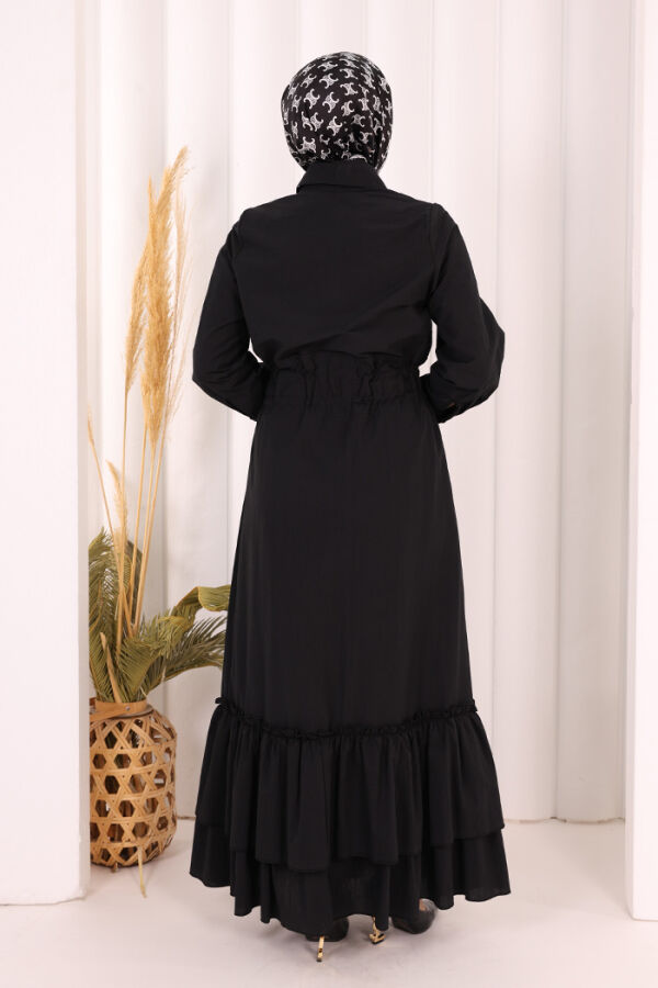 Belden Latikli Boydan Düğmeli Elbise 6062 Siyah - 5