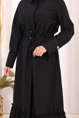 Belden Latikli Boydan Düğmeli Elbise 6062 Siyah - 7