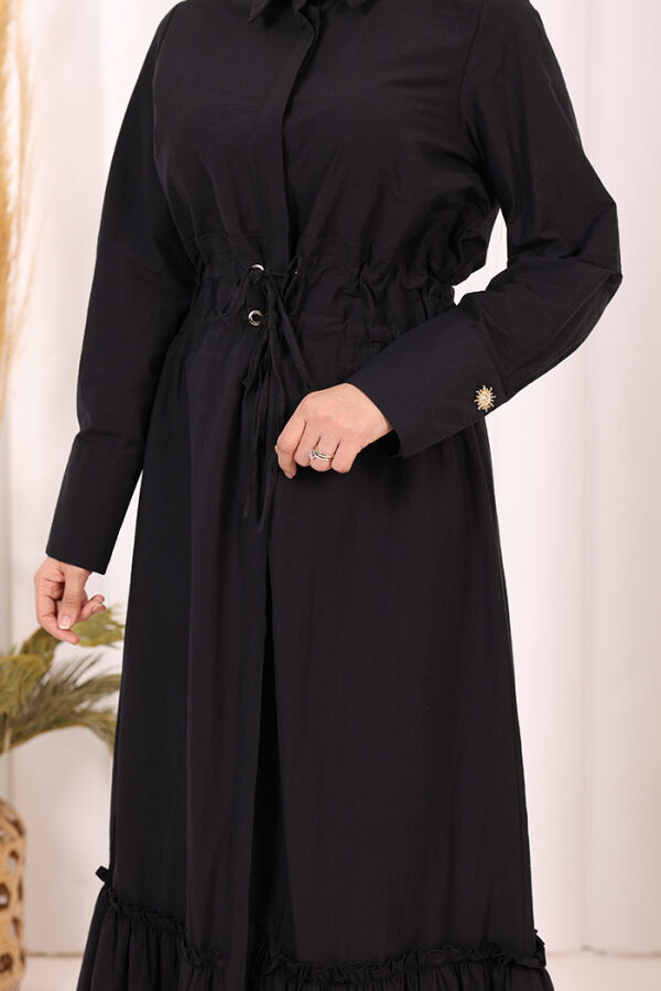 Belden Latikli Boydan Düğmeli Elbise 6062 Siyah - 7