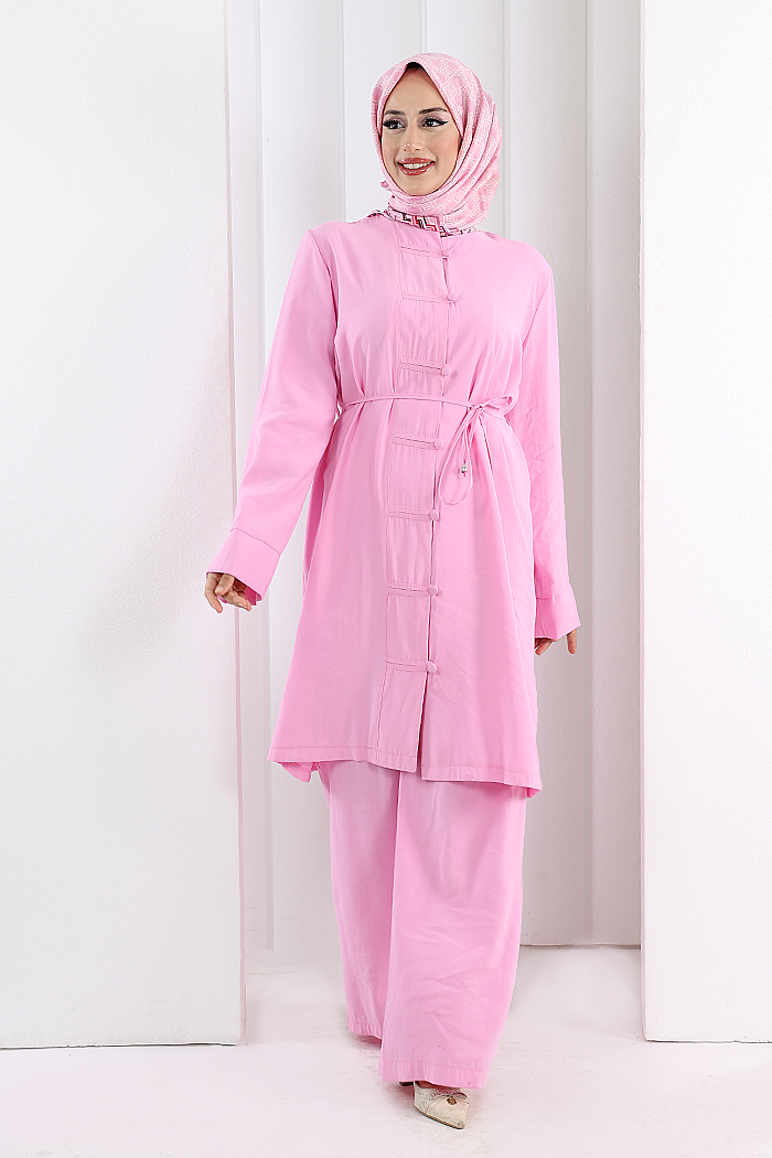 Birit Düğme Detaylı İkili Takım 8700 Pembe - 2