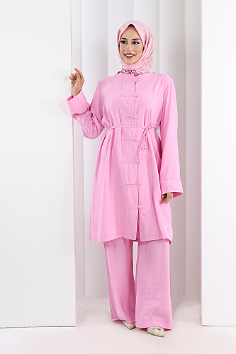 Birit Düğme Detaylı İkili Takım 8700 Pembe - 3