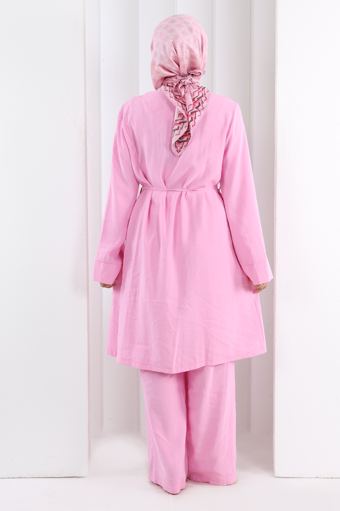 Birit Düğme Detaylı İkili Takım 8700 Pembe - 5