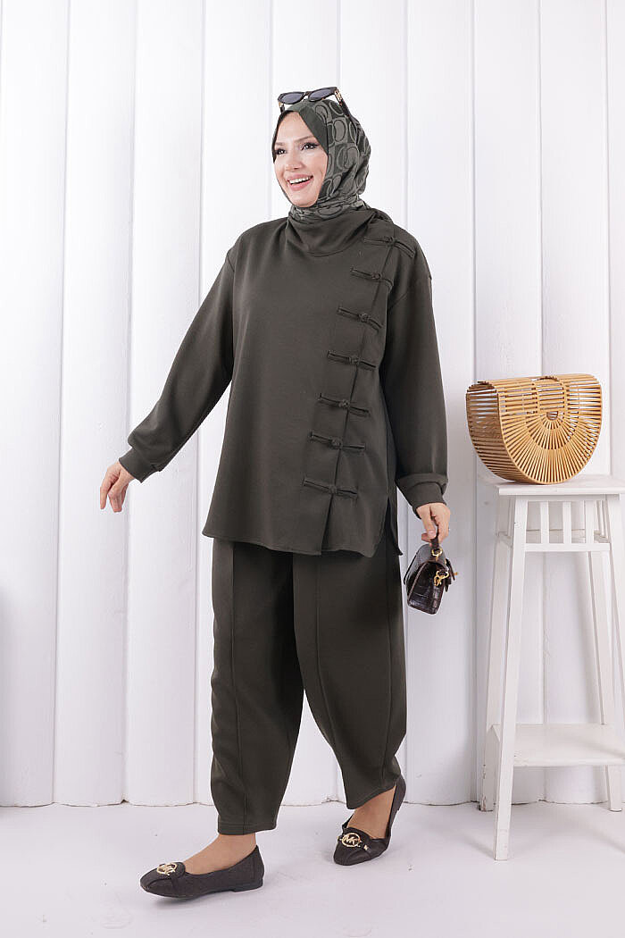 Birit Düğmeli Oysho Takım 1204 Haki - 2