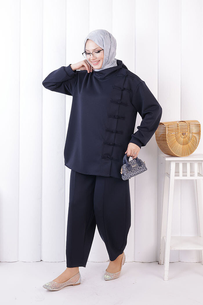 Birit Düğmeli Oysho Takım 1204 Lacivert - 2