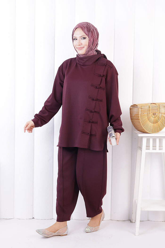 Birit Düğmeli Oysho Takım 1204 Mürdüm - 2