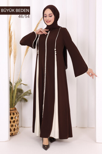 Biyeli Fermuarlı Ferace 7050-1 Kahverengi - 2