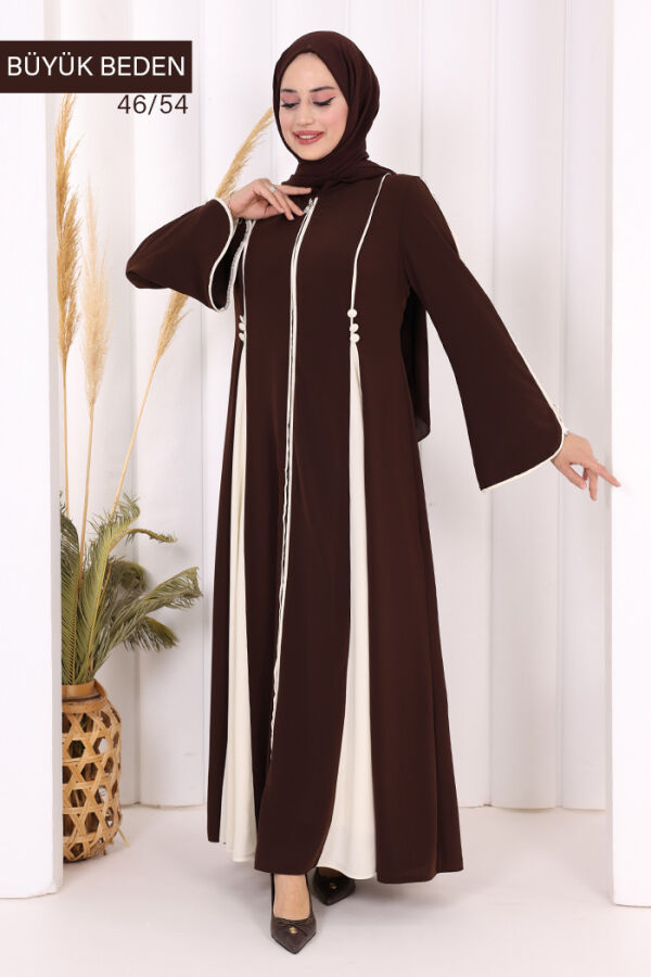 Biyeli Fermuarlı Ferace 7050-1 Kahverengi - 2