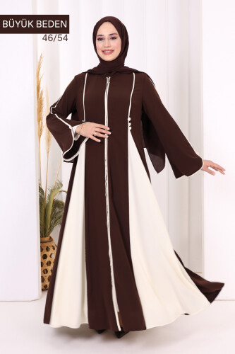 Biyeli Fermuarlı Ferace 7050-1 Kahverengi - 3