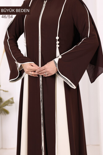 Biyeli Fermuarlı Ferace 7050-1 Kahverengi - 5