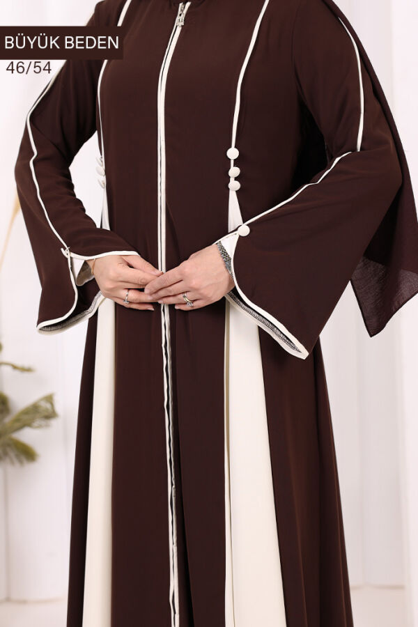 Biyeli Fermuarlı Ferace 7050-1 Kahverengi - 5