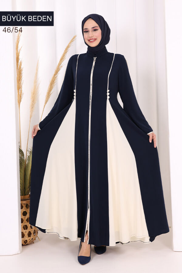 Biyeli Fermuarlı Ferace 7050-1 Lacivert - 1