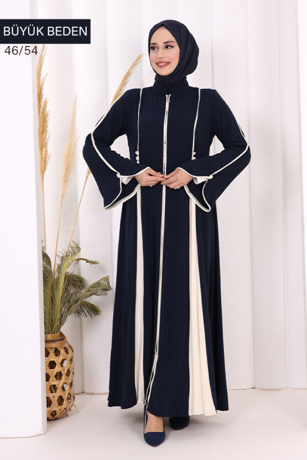 Biyeli Fermuarlı Ferace 7050-1 Lacivert - 2