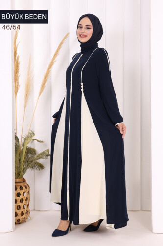 Biyeli Fermuarlı Ferace 7050-1 Lacivert - 3