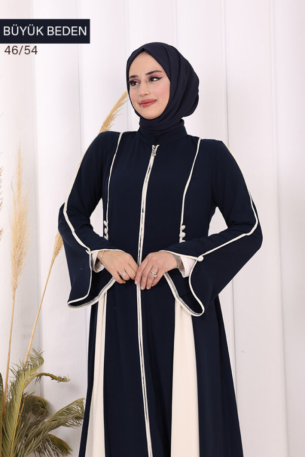 Biyeli Fermuarlı Ferace 7050-1 Lacivert - 5