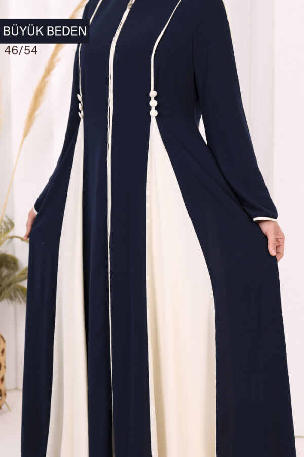 Biyeli Fermuarlı Ferace 7050-1 Lacivert - 6