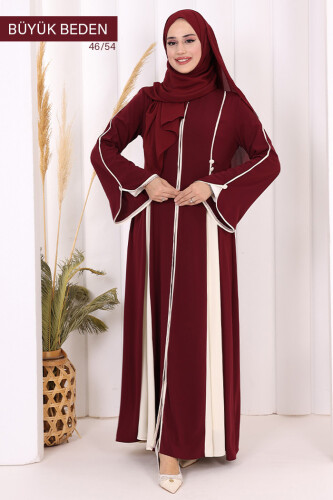 Biyeli Fermuarlı Ferace 7050-1 Mürdüm - 2