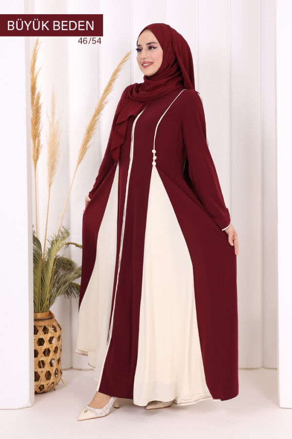 Biyeli Fermuarlı Ferace 7050-1 Mürdüm - 3