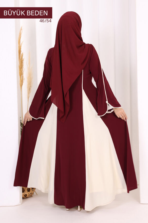 Biyeli Fermuarlı Ferace 7050-1 Mürdüm - 4