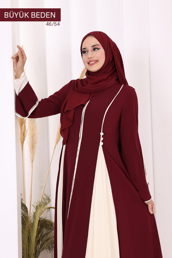 Biyeli Fermuarlı Ferace 7050-1 Mürdüm - 5