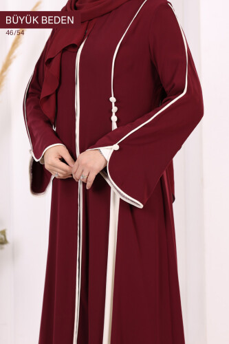 Biyeli Fermuarlı Ferace 7050-1 Mürdüm - 6