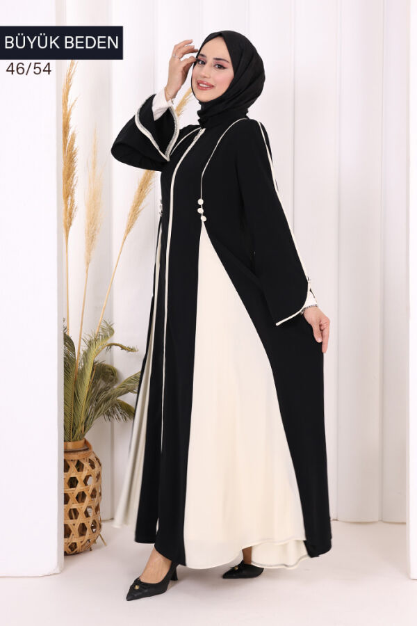 Biyeli Fermuarlı Ferace 7050-1 Siyah - 1