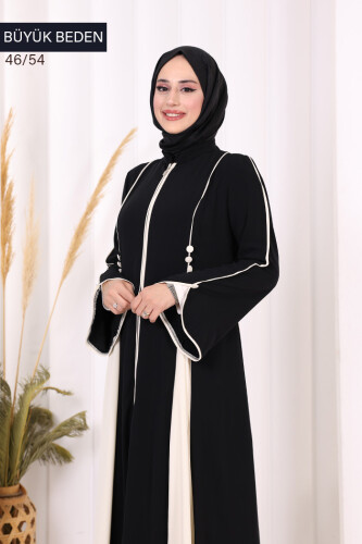 Biyeli Fermuarlı Ferace 7050-1 Siyah - 4