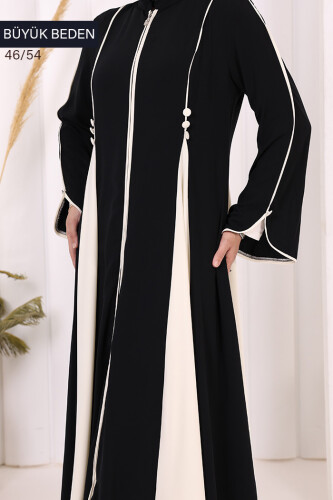 Biyeli Fermuarlı Ferace 7050-1 Siyah - 5