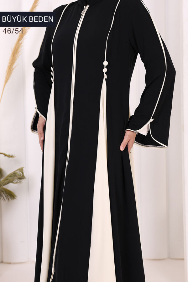 Biyeli Fermuarlı Ferace 7050-1 Siyah - 5