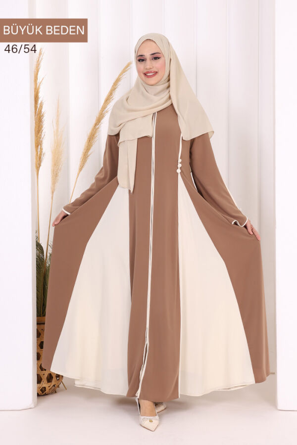 Biyeli Fermuarlı Ferace 7050-1 Taba - 1