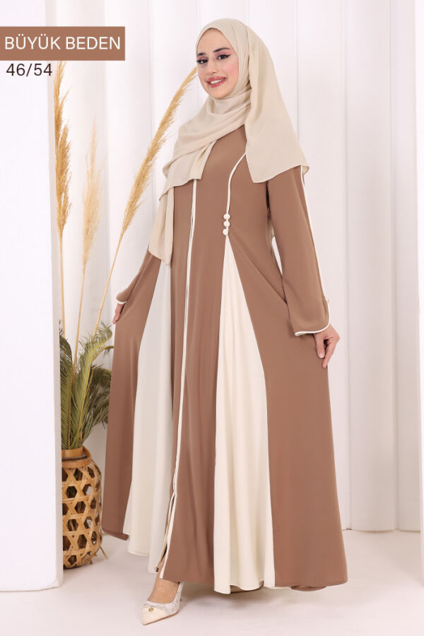 Biyeli Fermuarlı Ferace 7050-1 Taba - 2