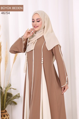 Biyeli Fermuarlı Ferace 7050-1 Taba - 5