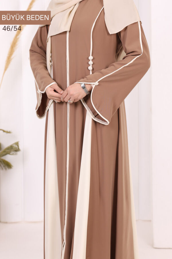 Biyeli Fermuarlı Ferace 7050-1 Taba - 6