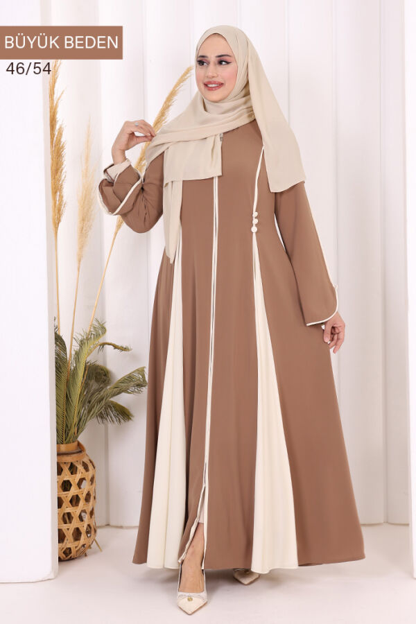 Biyeli Fermuarlı Ferace 7050-1 Taba - 3