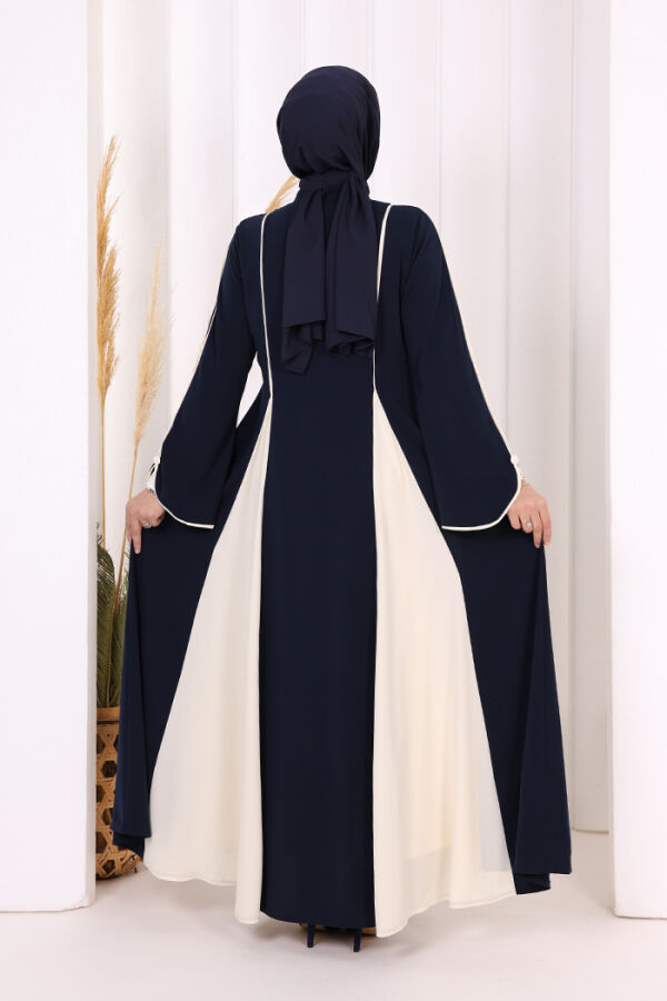 Dubai Biyeli Fermuarlı Ferace 7050 Lacivert - 5